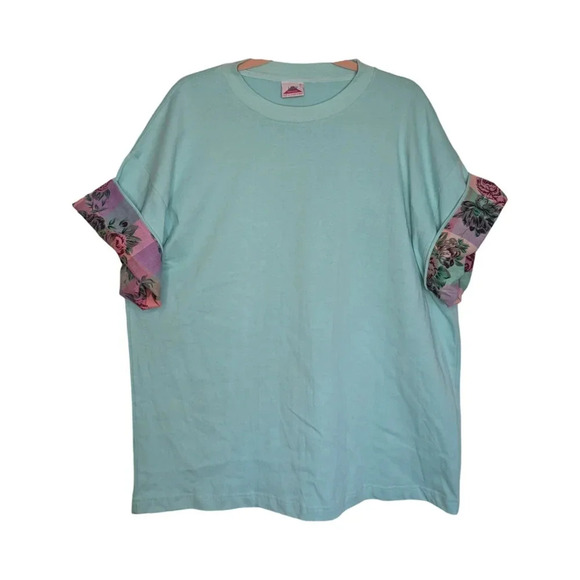 80s Lady Footlocker Crewneck Contrast Shirt Sleeve Cotton Top Size  Large - Picture 4 of 12